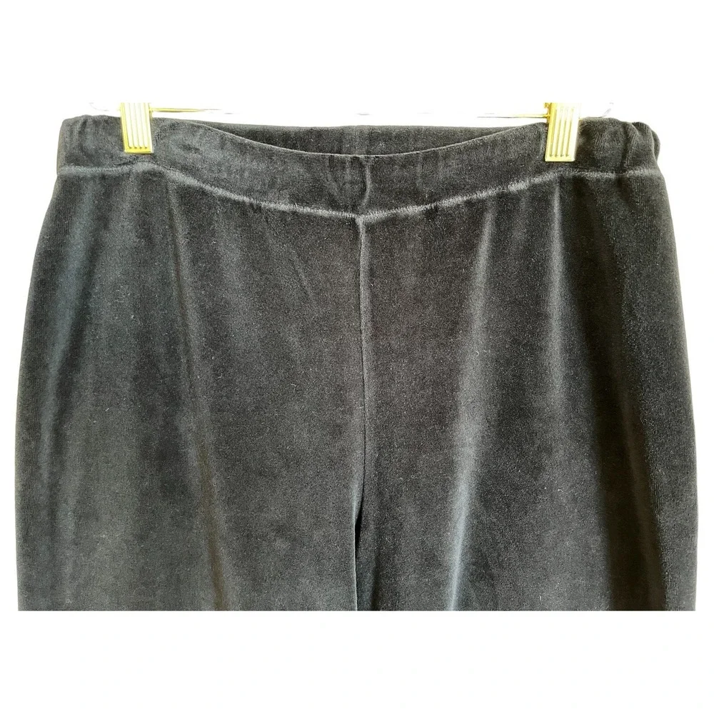 J Jill Pants Womens SP Black Velour Stretch Elastic Waist Wide Leg Cozy Casual